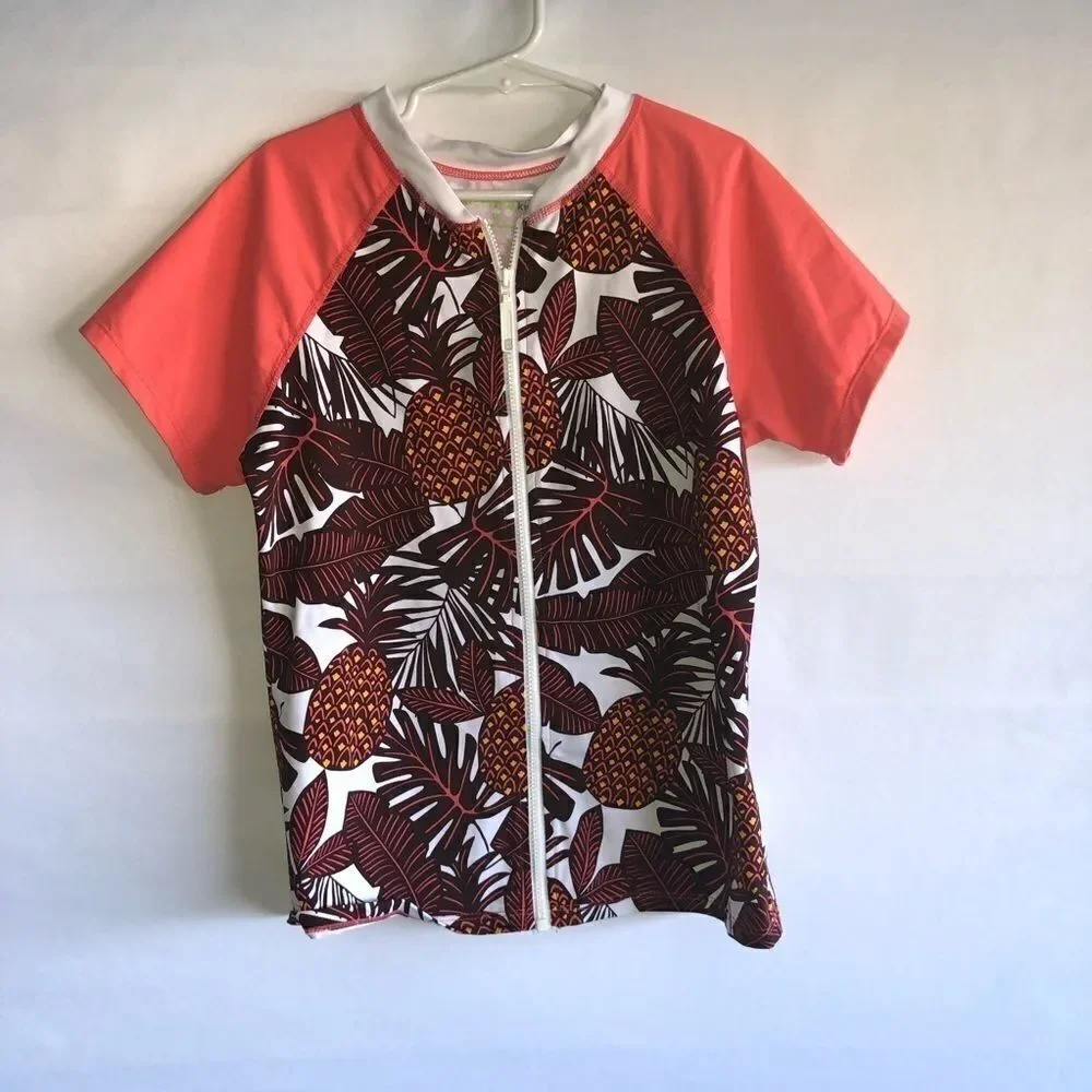Garnet Hill Tropical Print Swim Rashguard Top